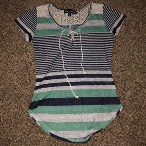 Cute stripe lace up shirt